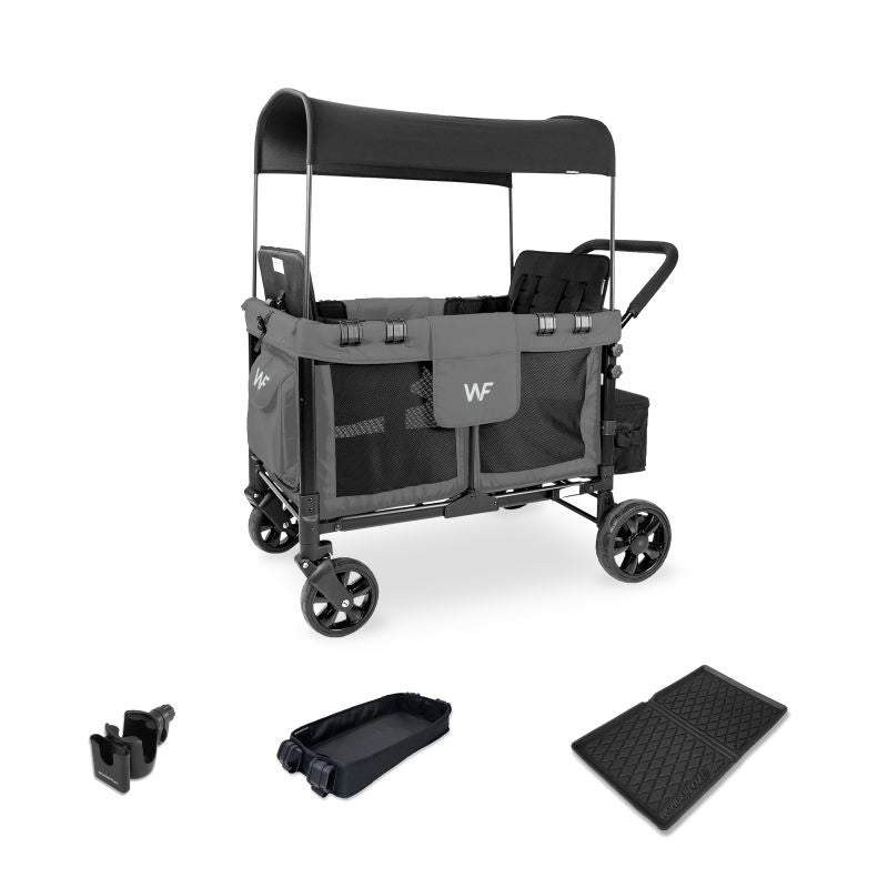 WonderFold W4 Original Stroller Wagon with Snack Tray, Weather Mat, and Cup & Phone Holder For Sale